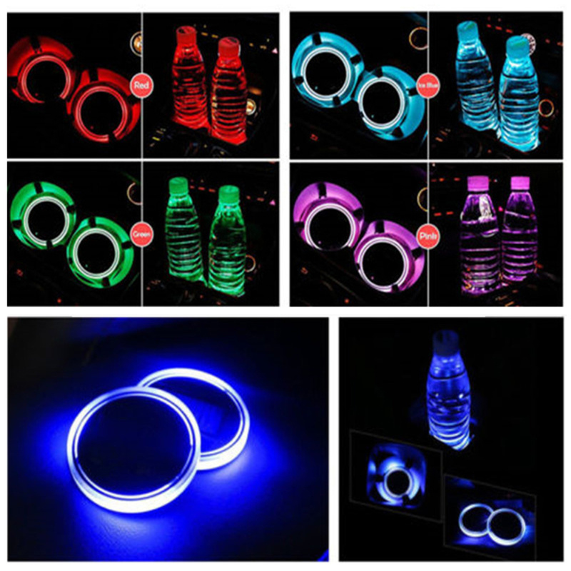 2 st bil led ljus kopphållare bottenplatta 7 färger auto usb omgivande ljus atmosfär lampa för alla bil halkskydd mat bilprodukter