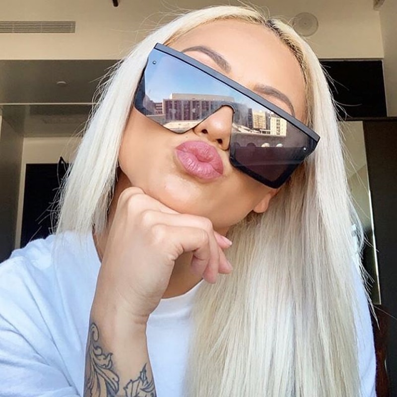 Oversized Zonnebril Vrouwen Big Frame Vierkante Platte Top Klinknagel Zonnebril Vrouwelijke Vrouwen/Mannen Vintage Spiegel Shades Gradiënt UV400