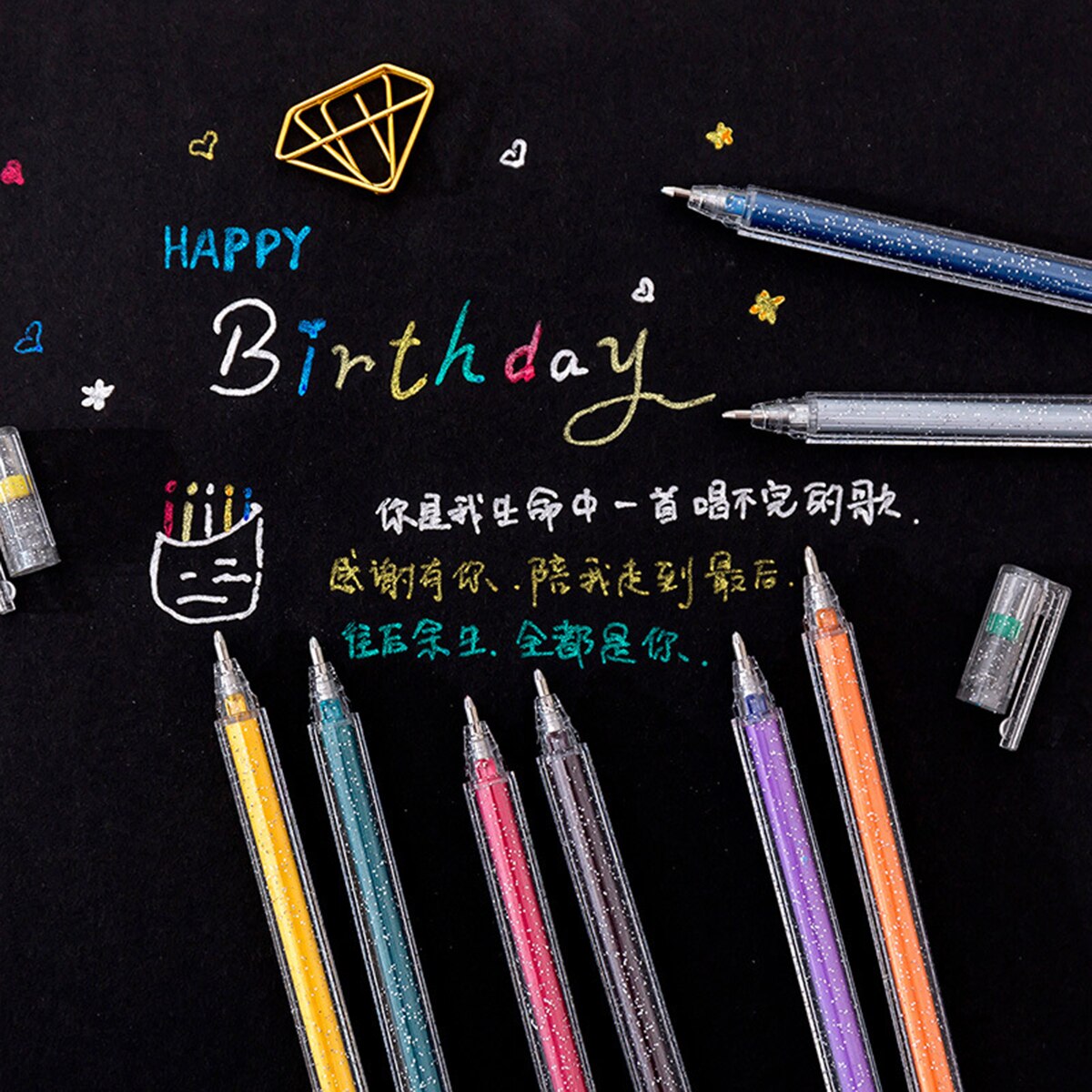 Color Glitter Gel Pens 0.38mm Neutral Pen Writing Drawing Painting Journals Pen Art Marker Stationary Supplies for Students