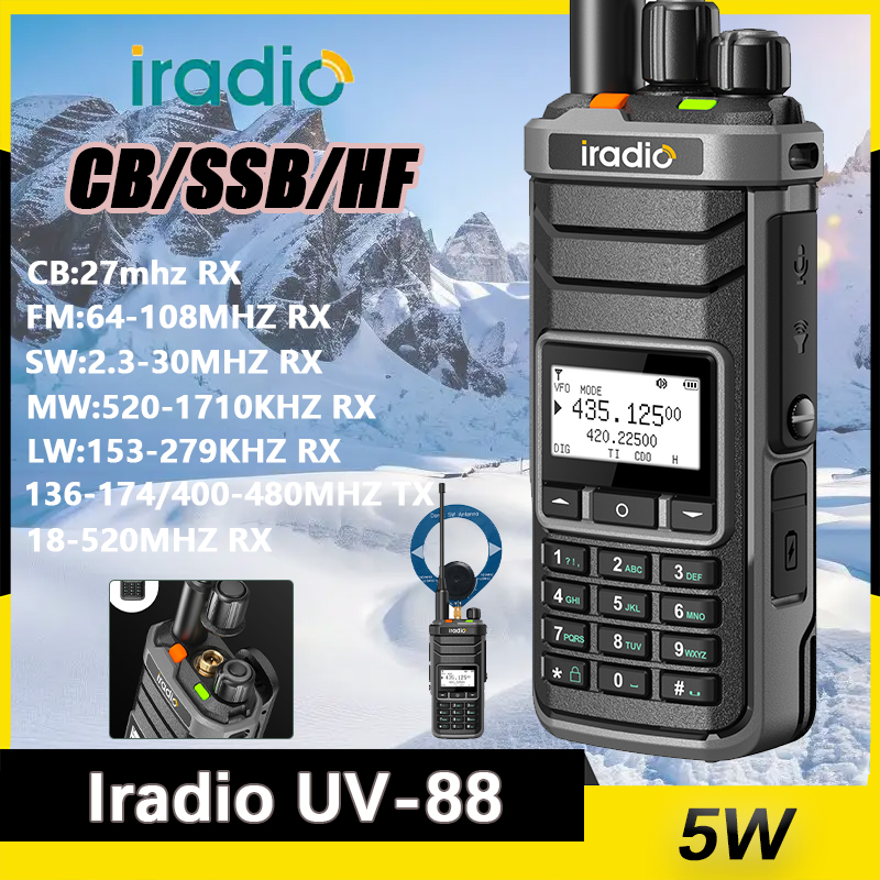 Iradio UV 88 Walkie Talkie Kurzwelle 2,3–30 MHz UV88 Zweiwegradio Multiband FM CB SW LW Typ-C-Aufladung NOAA 1024CH Gleicher RT-860