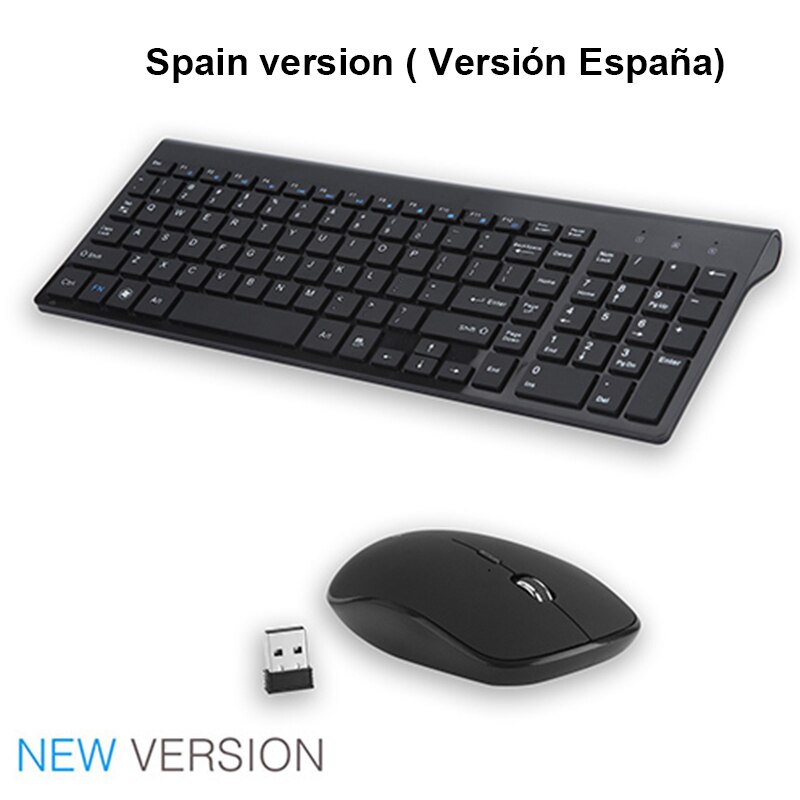 Jelly Comb — Clavier et souris multimédia sans fil, accessoire pour ordinateur 2,4G parfait pour un notebook ou portable discrets sans bruits à 102 touches: Black Spain version