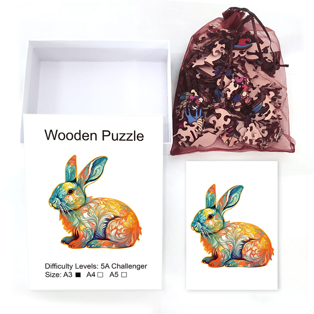 Rabbit wooden puzzle personalized adult irregular shape puzzle kids diy chessboard games children's educational toy
