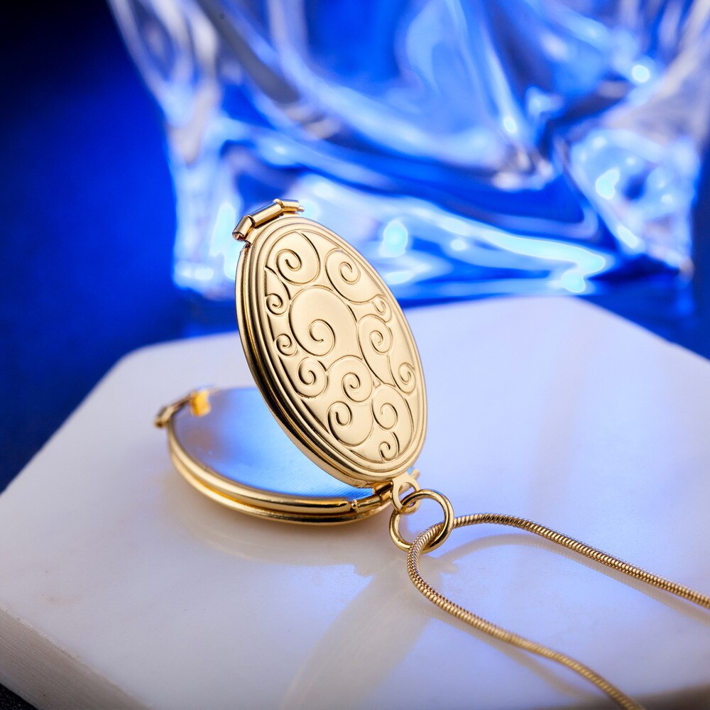 Liefhebbers/Dochter/Zoon Foto Hanger Ketting Goud Kleur Bloemen Patronen Gesneden Ovale Medaillon Foto Plata Ketting Sieraden