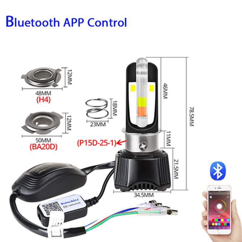 Ba20d Led H4 moto antibrouillard générique en forme de U moto phare P15D-25-1 Ph11 HS1 LED moteur phares ampoules Scooter AC & DC: Bluetooth No PH11