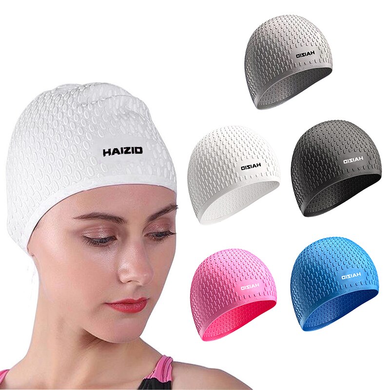 Swimming Cap Elastic Waterproof PU Fabric Protect Ears Long Hair Sports Swim Pool Hat Swimming Cap Free size For Men Women Adult