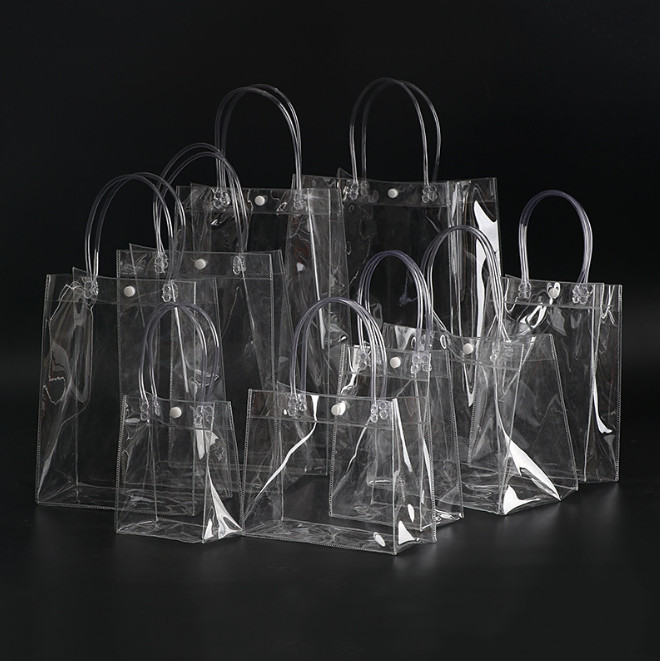 1pc kvinnor klar transparent shoppingväska tote strandväska handväska återvinningsförpackning solid stor hink för kvinnor män: 17 x 23 x 17cm