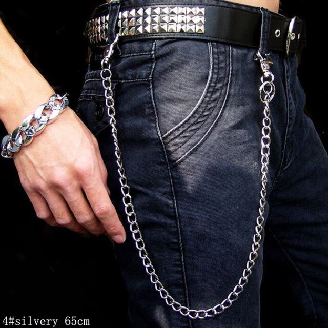 Punk Silver Multilayer Male Metal Chain on pants Hip Hop jeans Chain Men Women pant Wallet Chain Gothic Rock Chain Belt: silver 65cm
