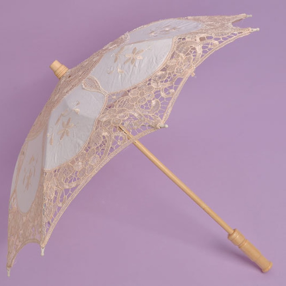 20#Lace Umbrella Wedding Parasol Kids Girls Embroidered Sun Hand White Beige Umbrellas Bridal Dancing Party: Beige 