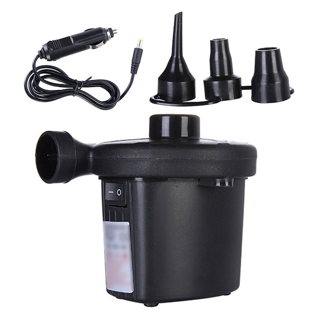 12V Air Mattress Camping Pump Car Electric Inflatable Pump Portable Car Air Compressor Pump Inflatable Boat Pump with 3 Nozzles: Black