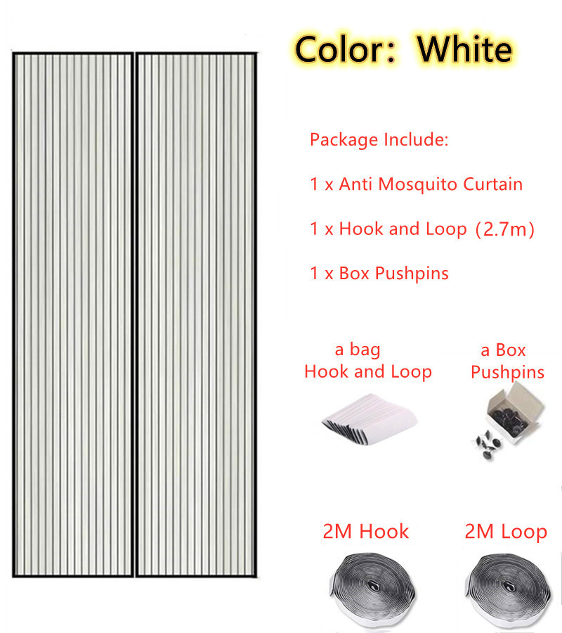 Big size Magnetic Attractable Anti Fly Mosquito Insect Curtain Soft Frame Screen Window Mesh Net Automatic Closing Door Screen: White type 2 / 100 x 210cm
