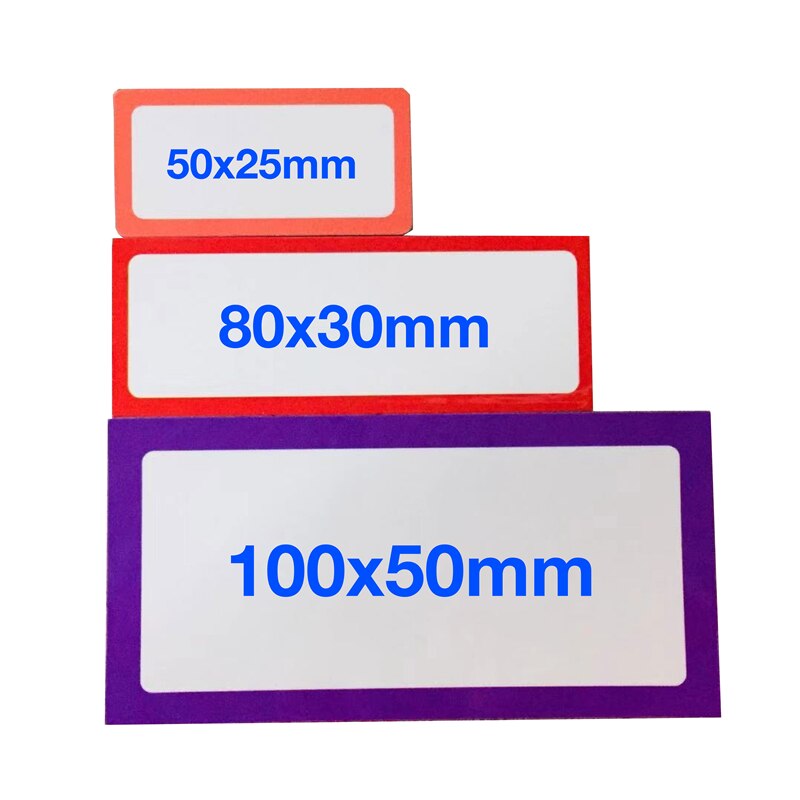 Ti farger magnetiske tørr slettbare etiketter 50 x 25mm og 80 x 30mm og 100 x 50mm navneskilt skrivbar fleksibel magnet navneskilt klebrig etiketter