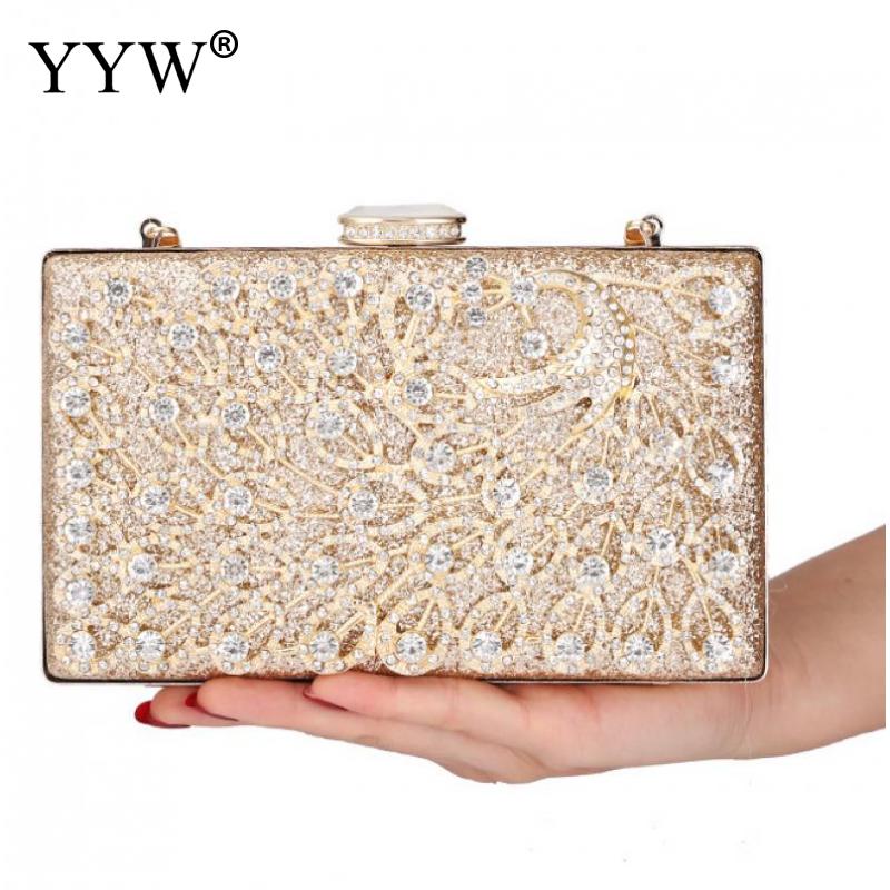 Gold Formal Flower Evening Bag For Wedding Party Luxury Glitter Rhinestone Crystal Clutch Purse Bridal Prom Handbag For Women