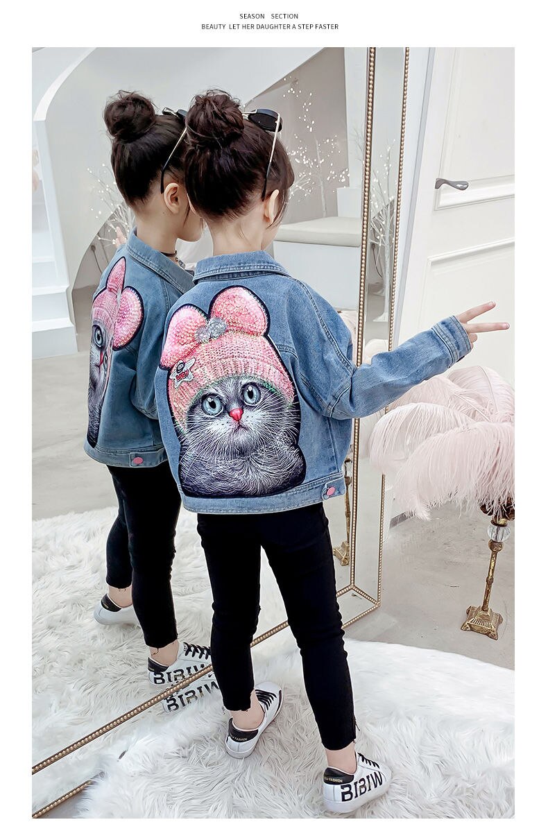 Lente Herfst Meisjes Denim Jas Kinderen Student Denim Top Baby Casual Jas Cartoon Jas Voor Meisje 4 6 8Y