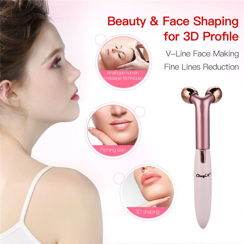Rodillo masajeador facial eléctrico 2 en 1 3D V, rizador de pestañas en , removedor de arrugas, herramienta de belleza para Lifting de la piel