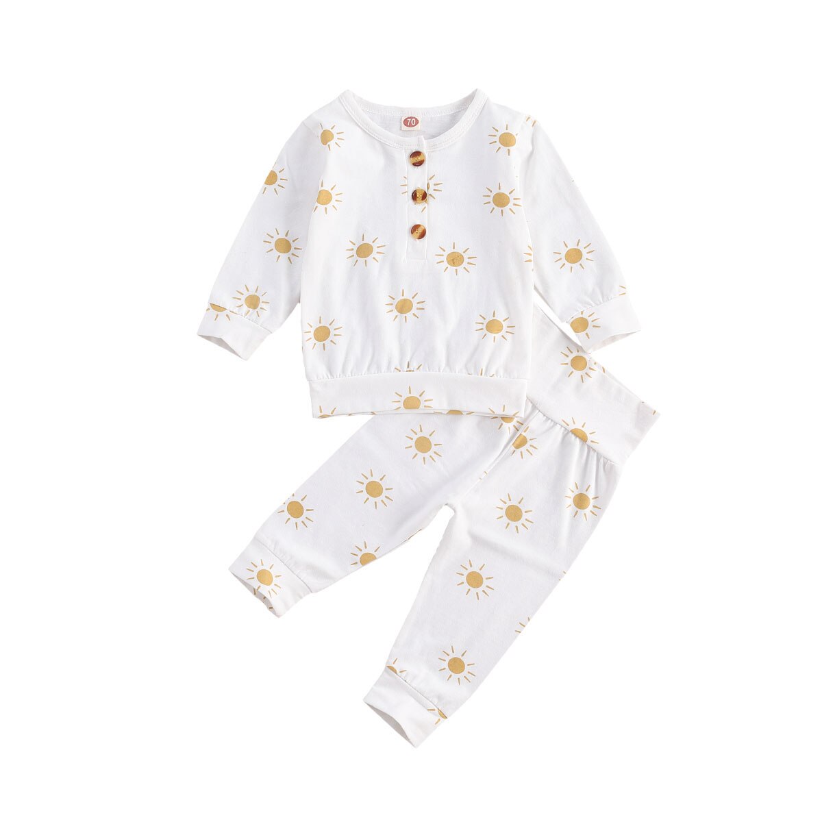 Pudcoco toddler afslappet hyggeligt blødt tøj lange ærmer + lange bukser lille soltryk enkeltbrystet forårstøj 0-18m: Hvid / 100cm