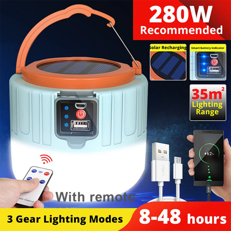 Solar LED Camping Lichter leistungs starke Not lichter Markt Energie spar lampe Fernbedienung Zelt lampe wiederauf ladbare Außen lampe: 4.5w