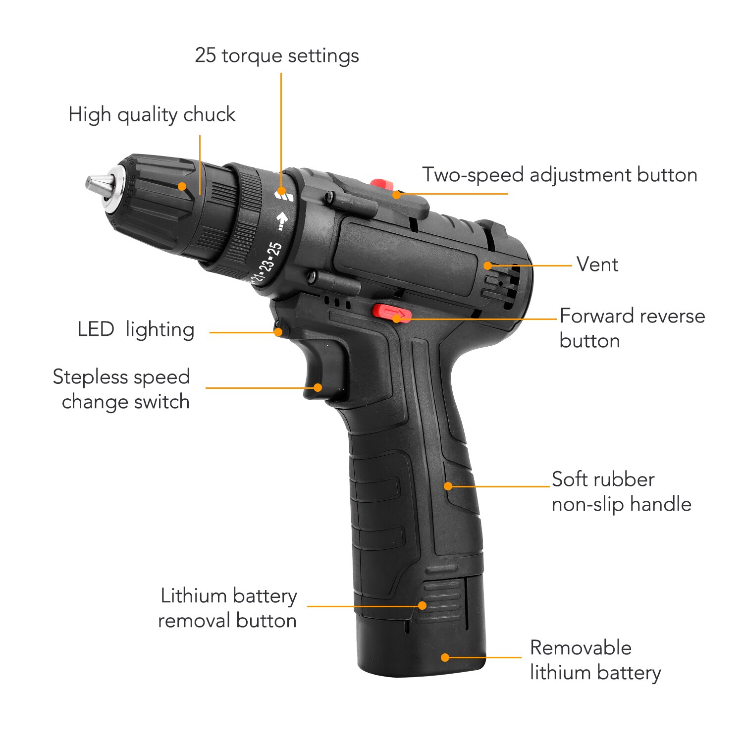 18V Multifunctional Cordless Electric Impact Drill High-power Lithium Battery Wireless Home DIY Chargeable Electric Screwdriver