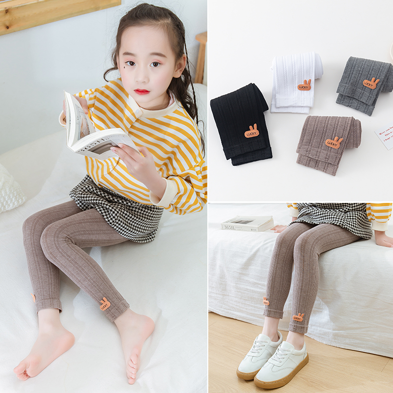 Pantaloni da bambina a forma di coniglio con bordo ondulato pantaloni autunnali elasticizzati primavera autunno leggings traspiranti in cotone sottile per bambini