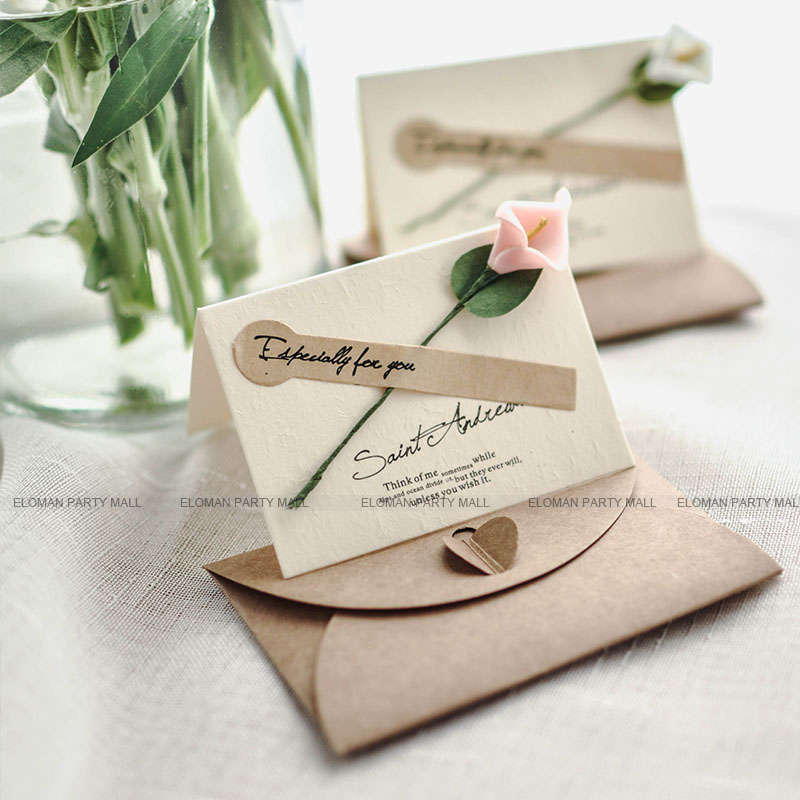 Eloman rustikke bryllup invitationer kort fødselsdag bryllup invitation konvolut+blanke kort+blomster