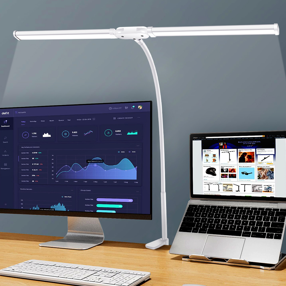 Dubbelkoppige LED-cliptype afstandsbediening bureaulamp leeslamp desktop bureaulamp architectonische bureaulamp met 5 kleurmodi a