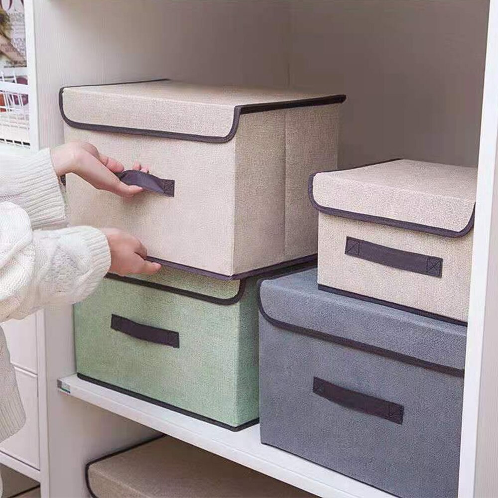 Storage Box Foldable Linen Cloth Collapsible Storage Cube Bin Storage Cube Box Fabric Storage Box Organizer Storage Bins