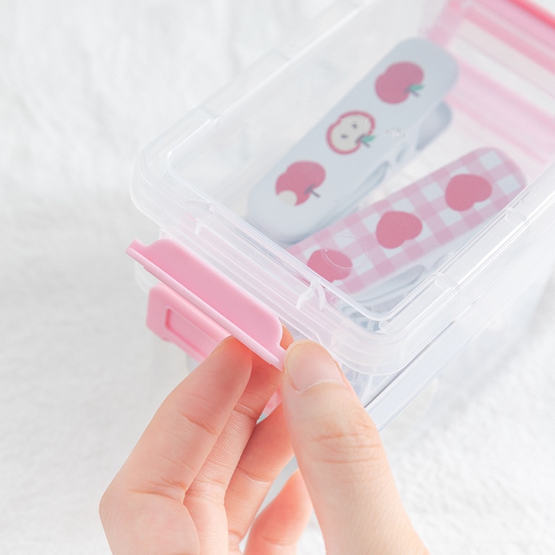 Mini simple style Japanese paper tape storage box transparent sealed storage box stationery small objects kawaii storage box