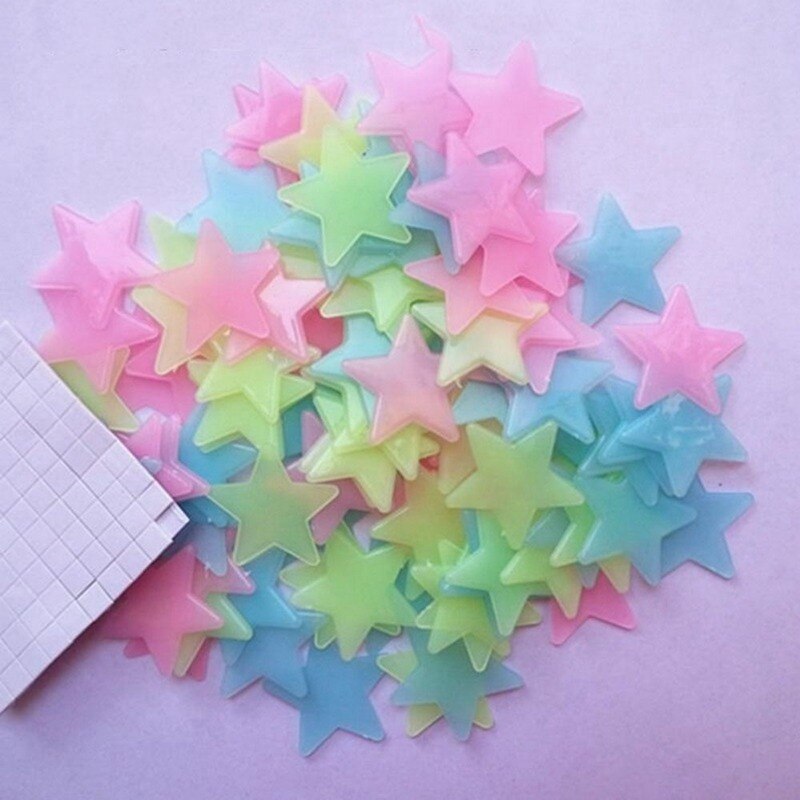 Pegatinas de pared para Estrellas luminosas, lote de 100 unidades de 3cm, pegatina de estrella fluorescente que brilla en la oscuridad, pegatinas para habitación de bebé, decoración de pared 3D para el hogar