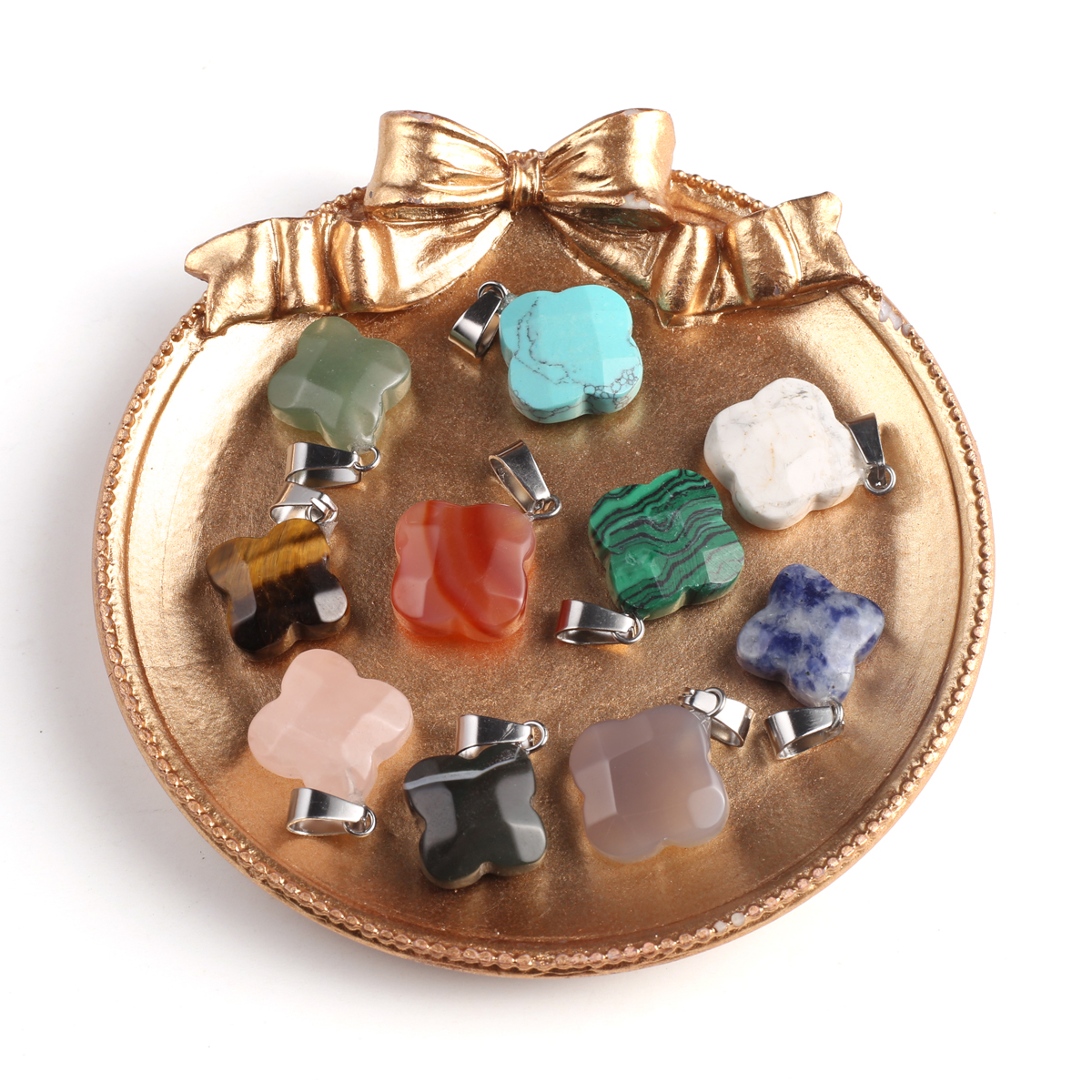 Lucky Klavertje Vier Vorm Natuursteen Hanger Sieraden Maken Diy Agaat Malachiet Ketting Oorbellen Accessoires