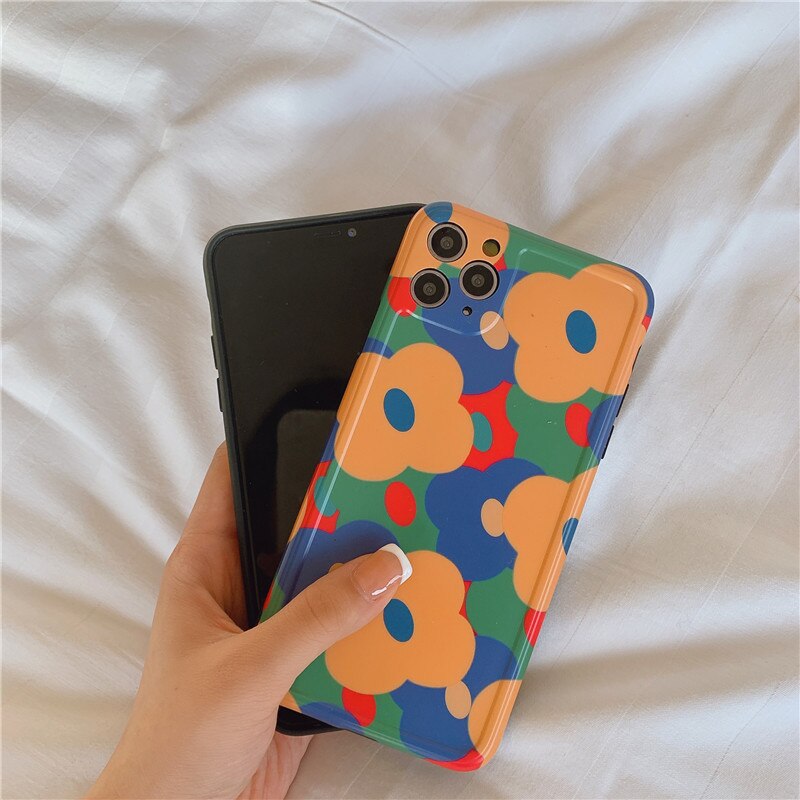 Retro Blauw Geel Bloemen Telefoon Case Voor Iphone 11 Pro Max 7 8 Plus X Xr Xs Max Mode Bloemen soft Silicone Cover