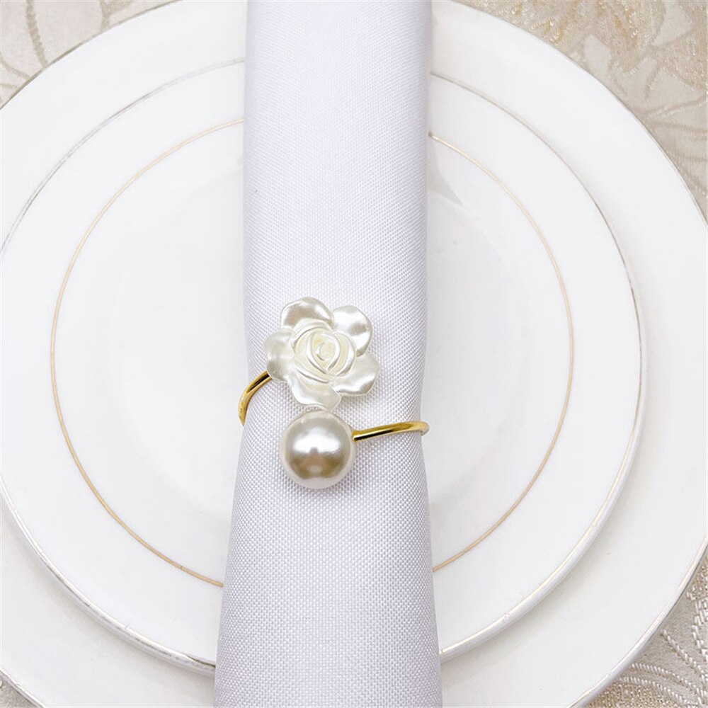 Simple pearl flower napkin ring table top decoration for hotel wedding banquet western food etiquette decoration