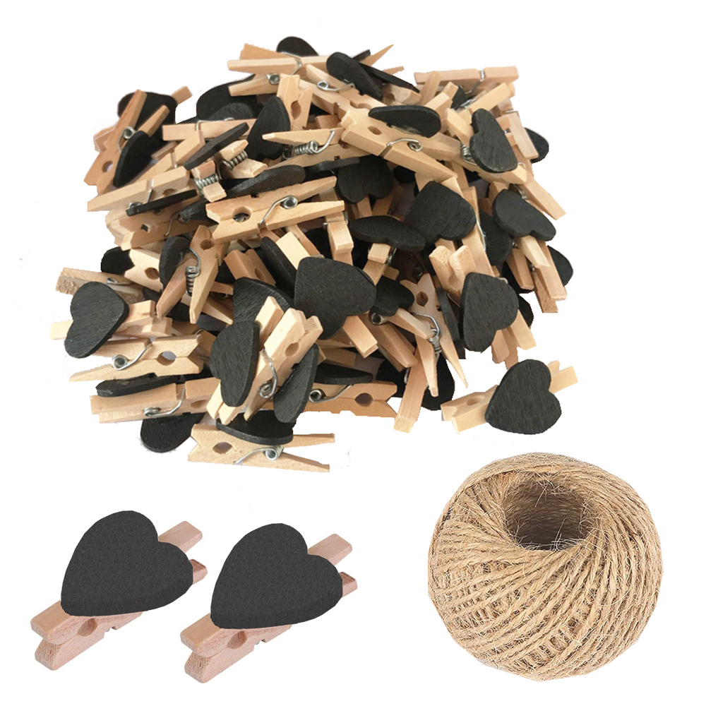 25/30mm Natuurlijke Houten Gekleurde Foto Mini Clips Memo Papier Peg Wasknijper DIY Briefpapier Kerst Bruiloft Home decor: Black