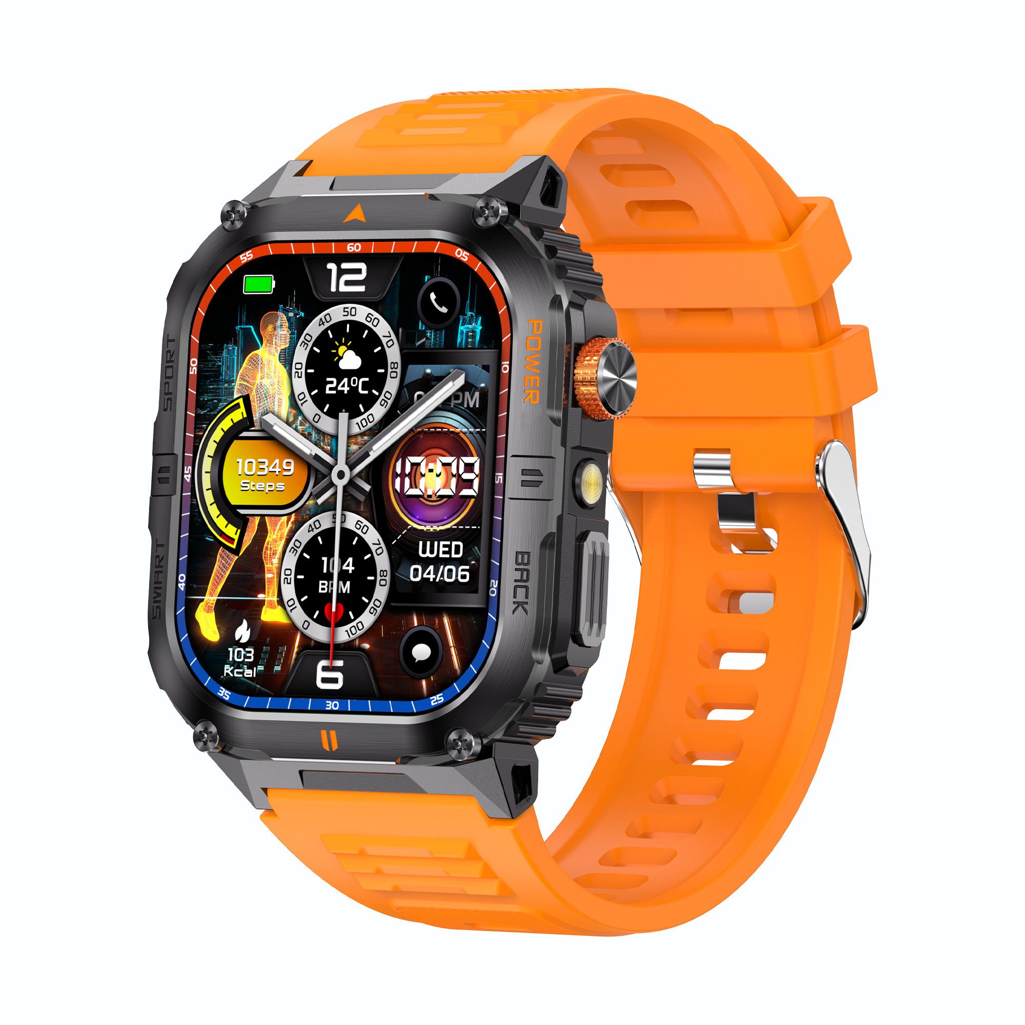 Orologio intelligente per sport all'aria aperta Schermo HD da 2,0 pollici Torcia a LED Bluetooth Orologio intelligente parlante YK12 per uomo Donna Regali di festa: Argento