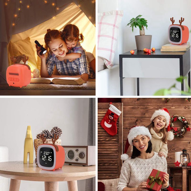 2pcs Cute Digital Alarm Clock for Kids Women Toddler Night Light,Dimmer,Sleep Timer - Blue & Orange
