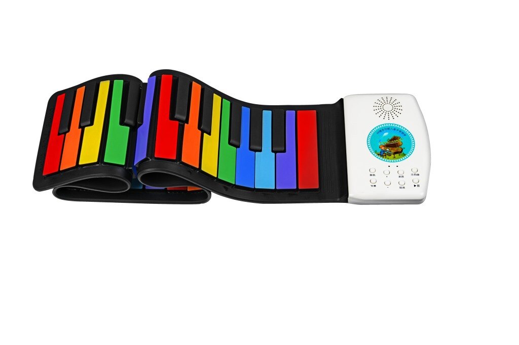 Roll Up Piano 49 Keys Silicone Portable Foldable Colorful Soft Keyboard Electronic Piano Rainbow Key rechargable: Color Chinese