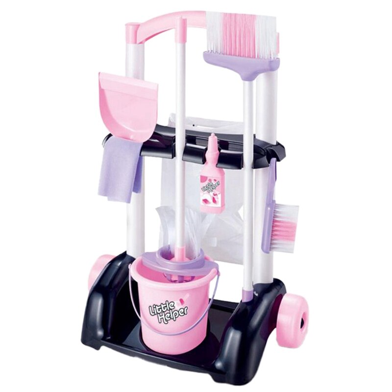 Carrito de limpieza para niños, juguete para juego de imitación, casa, carro de limpieza, herramientas, juego de limpieza para niñas, con mopa y cepillo: Default Title
