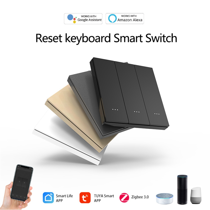 Tuya Zigbee Smart Switch 220V Pulsante Interruttori della luce Interruttore a pulsante a parete Vita intelligente Telecomando 3-Gang Facile installazione C