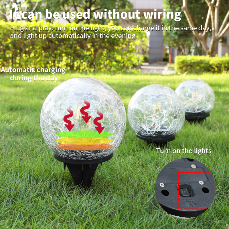 Outdoor LED Solar Court Crack Glass Ball Light Buried Garden Grass Lamp Balcony Layout Decoration Christmas Waterproof Light