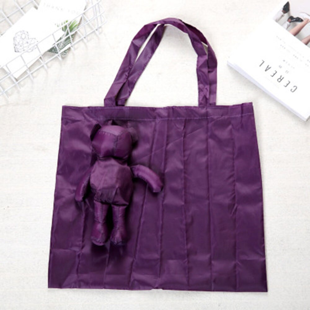 Reusable Eco-friendly Grocery Foldable Shopping Bags Premium Folding Tote Bag Bear Cotton Waterproof Handbag: Purple