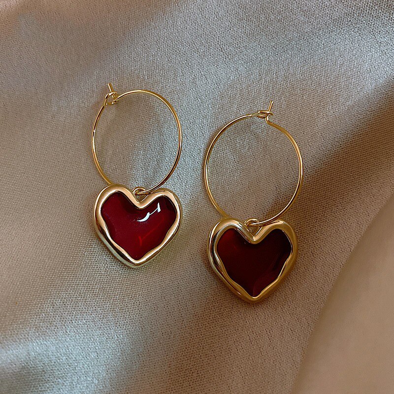 Zoete Trend Enamel Red Love Hart Oorringen Voor Vrouwen Temperament Elegante Eenvoudige Oorbellen Meisjes Partij Sieraden