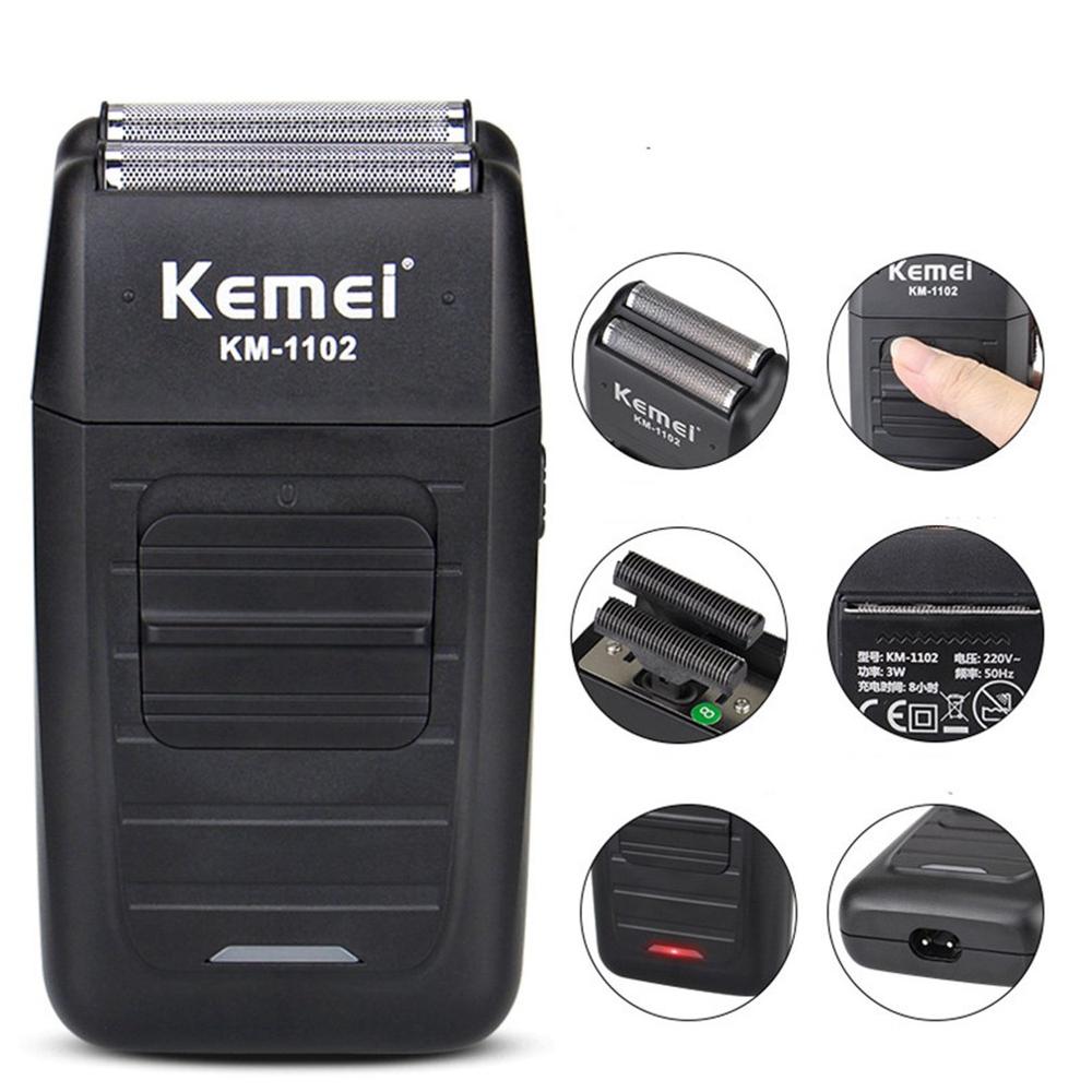 Afeitadora eléctrica KEMEI para hombres, maquinilla de afeitar eléctrica con cuchilla doble, afeitadora de barba recíproca, cortadora de barba lavable de doble uso en seco
