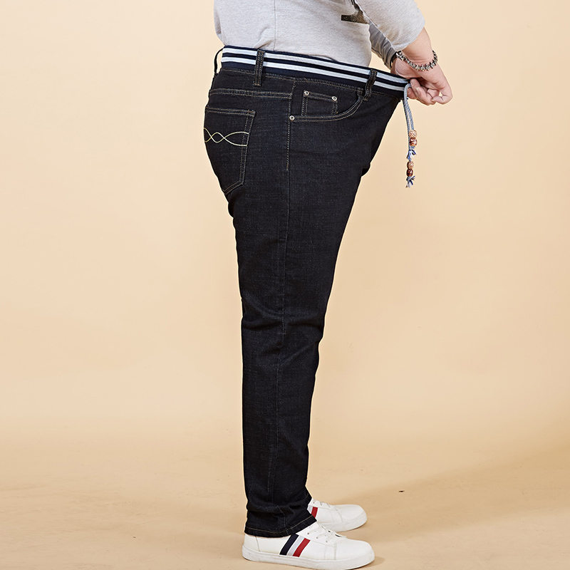 42 44 46 48 big plus size herrjeans stretch elastisk midja män distressed jeans casual lösa svarta jeansbyxor