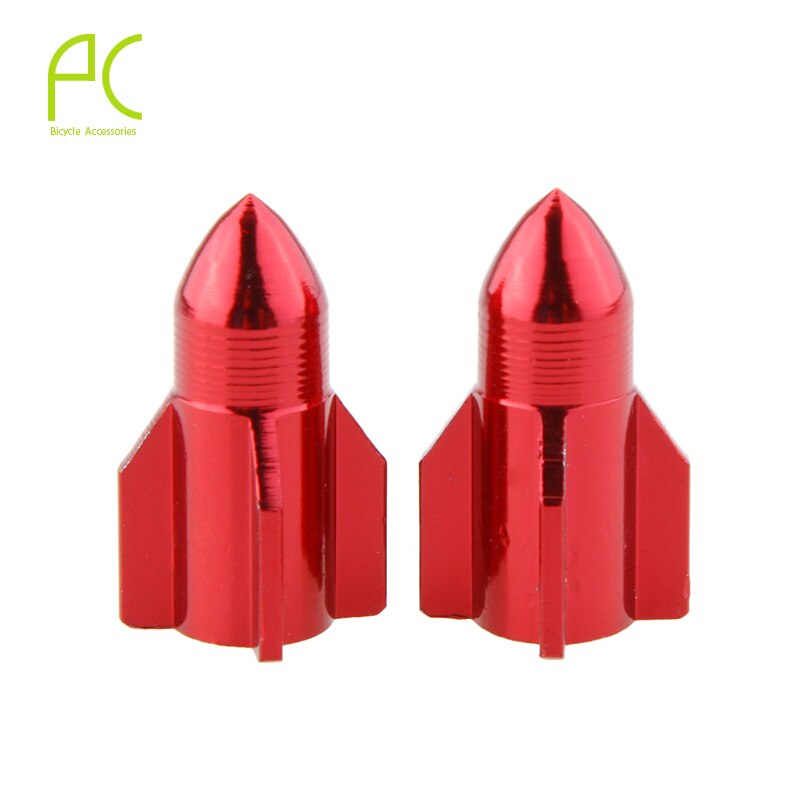 Pcycling Fiets Gasmondstuk Cap 2 Stuks Cnc Aluminium Auto Schrader Valve Cap Raket Modellering Gaspijp Ventiel Stofkap cover: RED