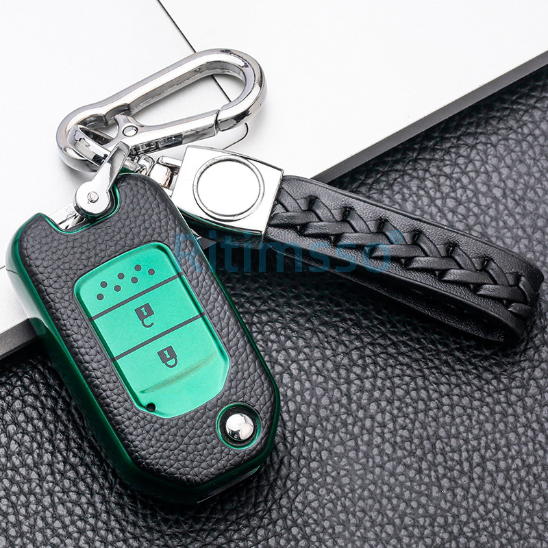 Tpu Key Cover Case for Honda CRV Pilot Accord Civic Car Shell Auto Key Keychain Keyring: Green A