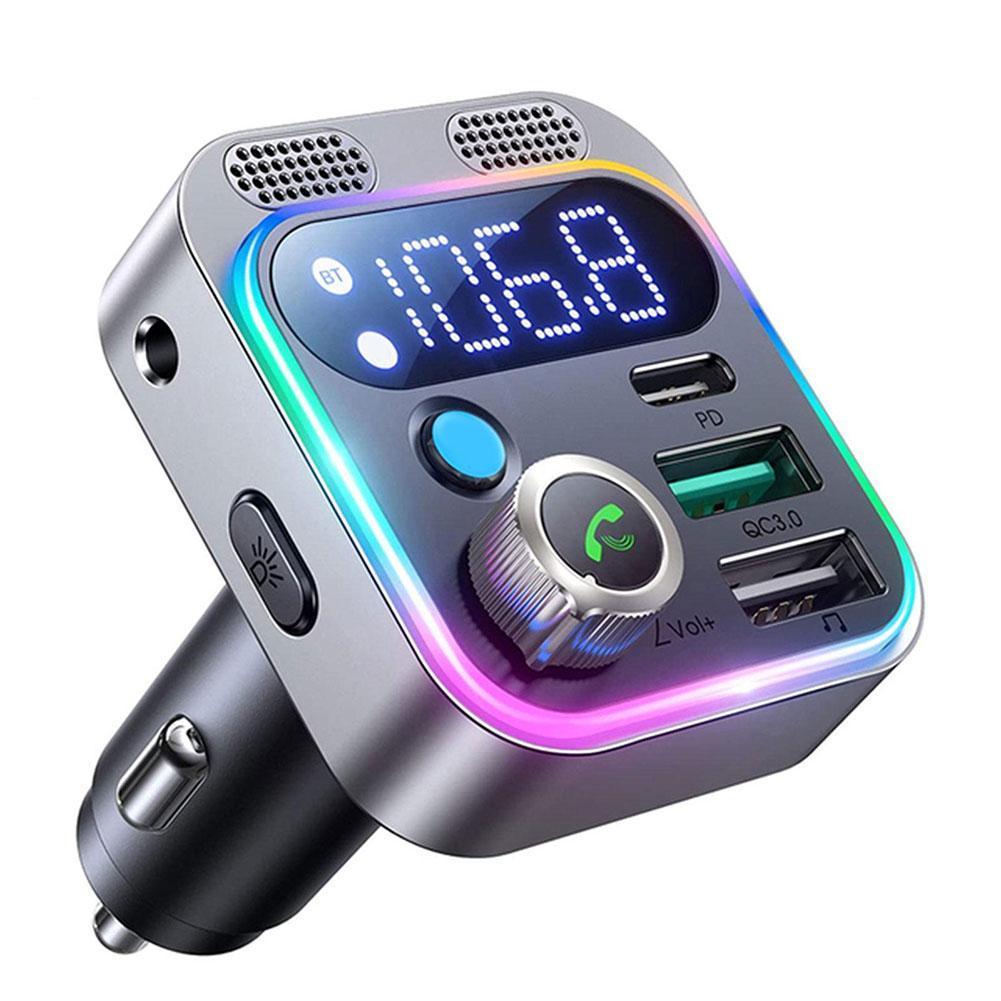 Bluetooth 5.2 FM-zender voor auto [sterker Dual Mics Deep Bass Sound] 48W PD & QC3.0 autolader Bluetooth-adapter