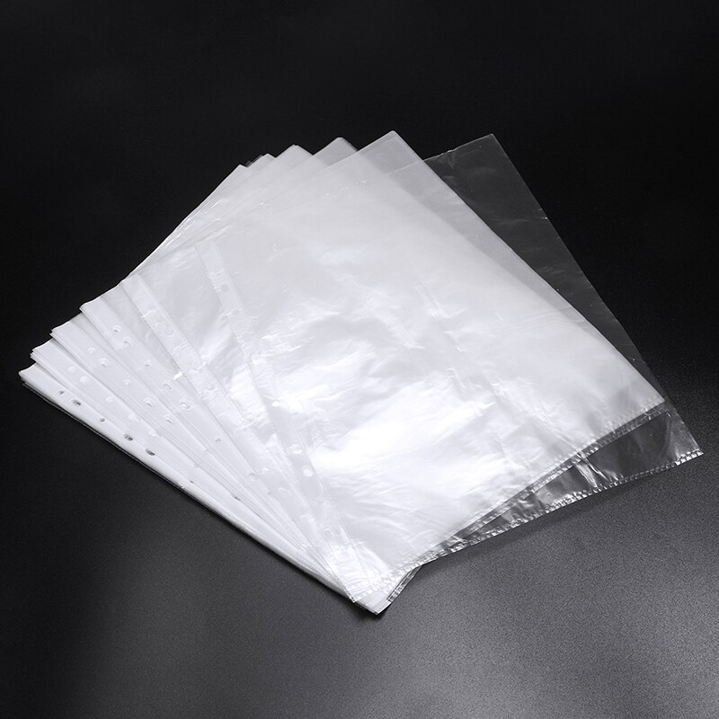 100 stk  a4 gennemsigtige plastik hullede lommer mapper arkiveringsærmer dokumentfiler mapper klart arkiveringspapir kontor skoleartikler