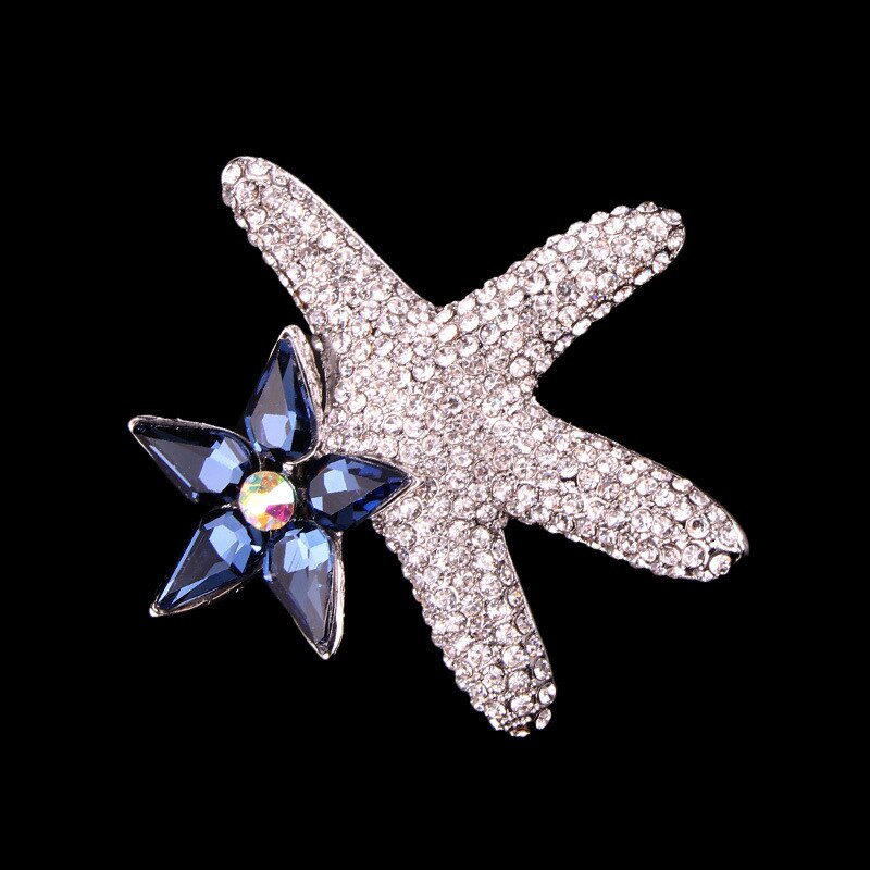 SA silaverage Starfish broches para mujeres Blanco/azul flor Navidad broche flor broche pin Zirconia broches: Blue Flower