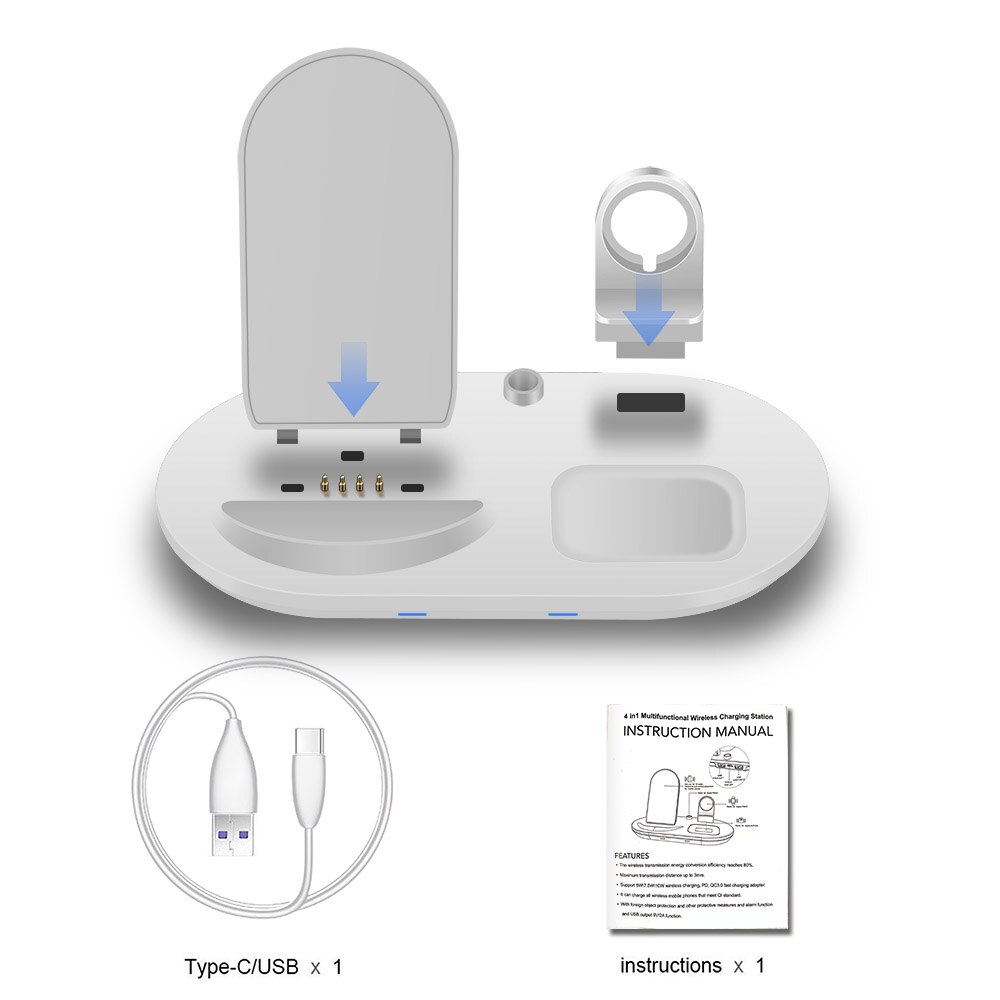 15w rápido qi carregador sem fio para iphone 12 11 xs max xr x 8 3 em 1 estação de carregamento para apple watch 6 5 4 3 2 iwatch airpods pro: White