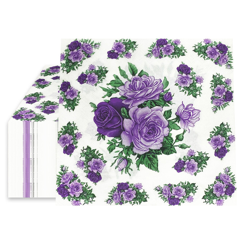 20 stk/pakke blomsterprintede decoupage papirservietter håndværk dekoration bryllupsfest 2- -lags firkantede middagsservietter: Gul