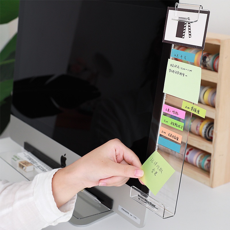 Acrylic Monitor Message Memo Board for Sticky Notes Transparent Name Card Phone Holder Desktop Storage Rack
