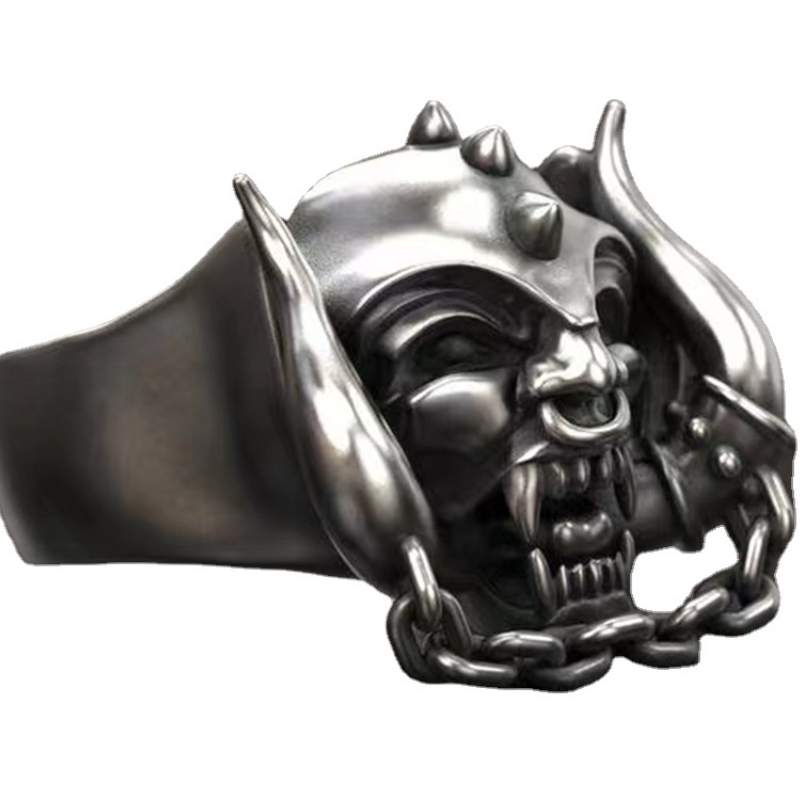 Vrouwen Ring Punk Motorfiets Stijl Zwart Overdreven Schedel Spook Hoofd Ring Unisex Sieraden Voor Mannen